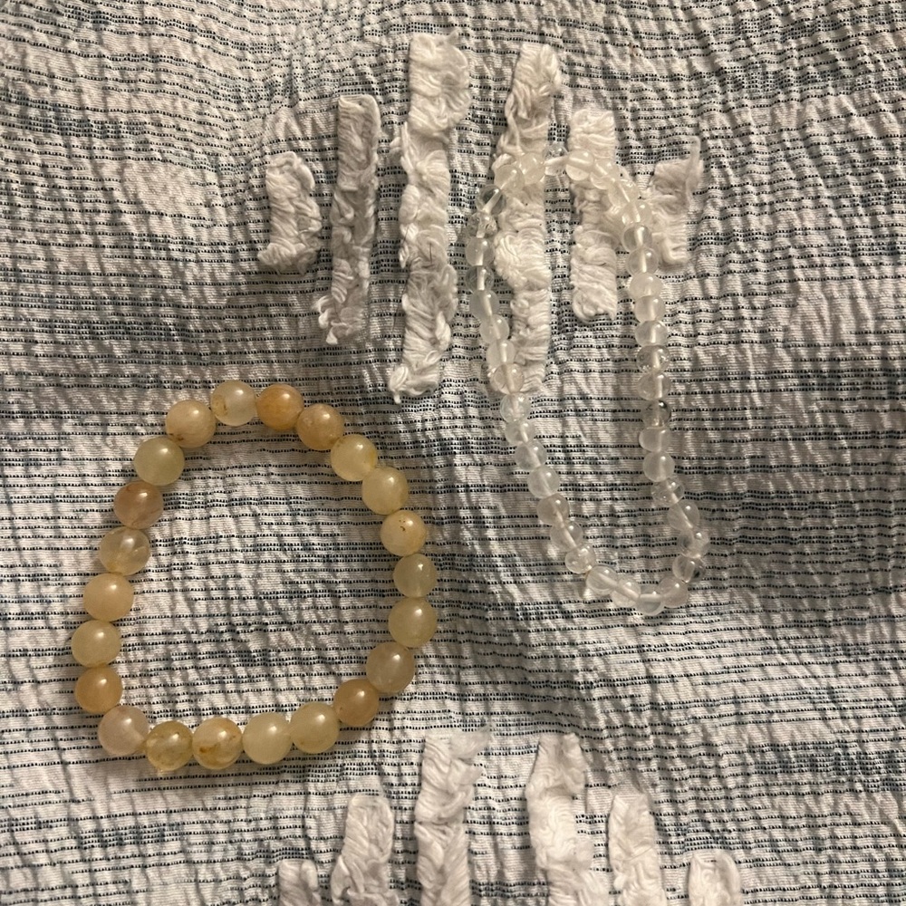 Yellow Beaded Bracelet and Clear Beaded Necklace